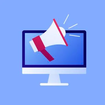 Megaphone and desktop computer screen. Stock Illustration