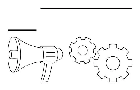 Megaphone and gears representing concept of adjustment, collaboration, and .. イラスト素材