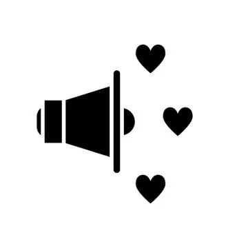 Megaphone and hearts solid icon. Volume vector illustration isolated on white Stock Illustration