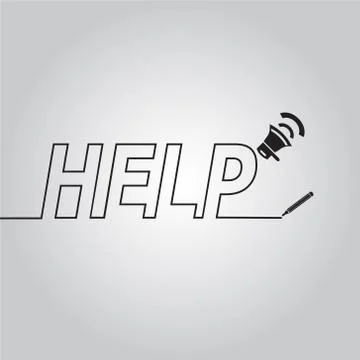 Megaphone and line text, help concept Ilustración de archivo