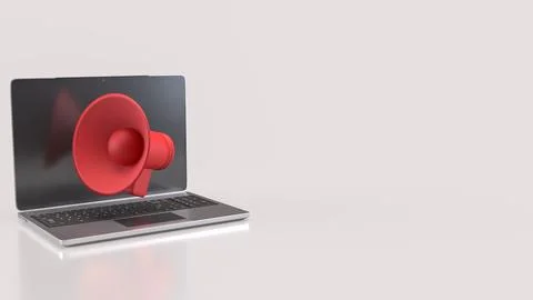 The Megaphone and microphone for Pod cast or social media 3d render. Stock Illustration