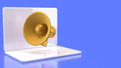 The Megaphone and microphone for Pod cast or social media 3d render. Stock Illustration