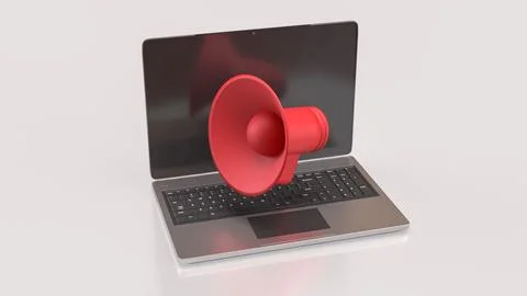 The Megaphone and microphone for Pod cast or social media 3d render. Stock Illustration