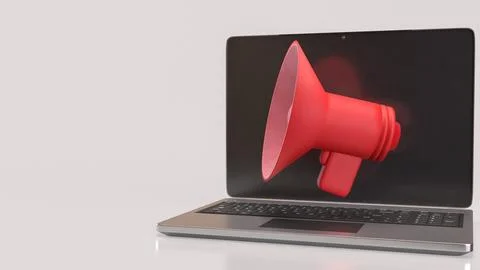 The Megaphone and microphone for Pod cast or social media 3d render. Stock Illustration