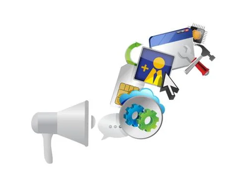 Megaphone and set of icons messages Stock Illustration