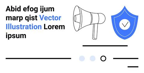 Megaphone and Shield Elements with Text Placeholder for Security and Commun.. Stock Illustration