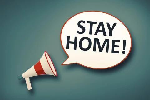 A megaphone and a speech bubble with shout stay home 3d illustration Stock Illustration