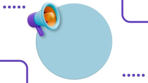 Megaphone announcement template with blank circle for text notice message. Stock Illustration