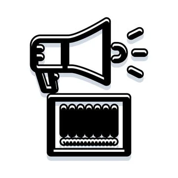 Megaphone announcing information on tablet screen icon Stock Illustration