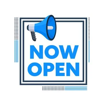 Megaphone Announcing Now Open on Geometric Background Stock-Illustration