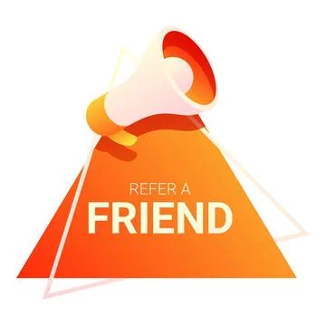 Megaphone announcing refer a friend program on gradient triangle Stock Illustration