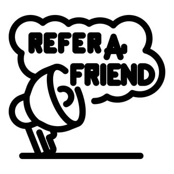 Megaphone announcing refer a friend program with speech bubble Stock-Illustration