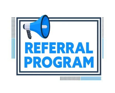 Megaphone announcing referral program with frame and abstract lines Stock Illustration