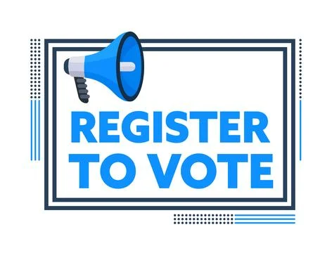 Megaphone Announcing Register to Vote on White Background 스톡 일러스트