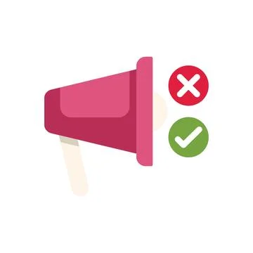 Megaphone announcing true or false information with check and cross marks Stock Illustration