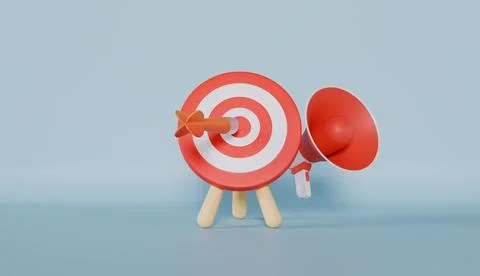 Megaphone with arrow icon targets a 3D illustration symbolizing internet Illustration