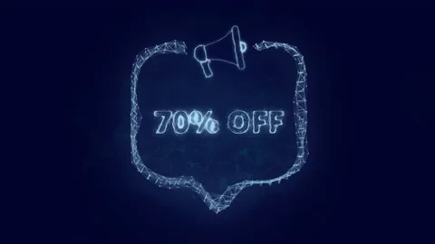 Megaphone banner with speech bubble and text 70 percent off. Plexus style of Stock Footage 171398529