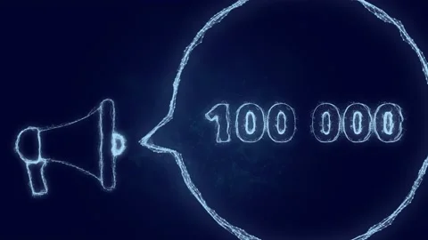 Megaphone banner with speech bubble and 100000 number. 100K likes, followers Stock Footage 171399479
