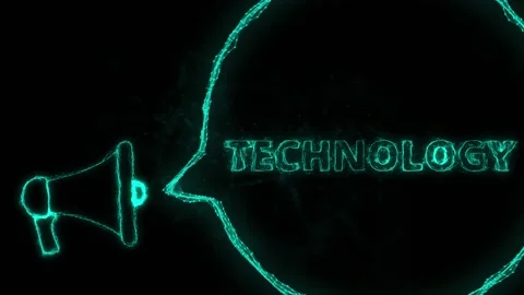 Megaphone banner with speech bubble and text technology. Plexus style of green Stock Footage 171399812