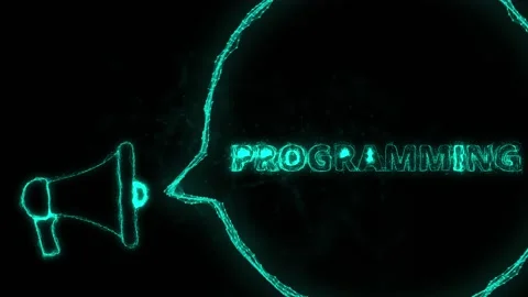 Megaphone banner with speech bubble and text programming. Plexus style of green Stock Footage 171399840