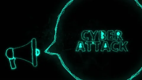 Megaphone banner with speech bubble and text cyber attack. Plexus style of green Video stock 171400437