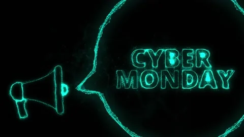 Megaphone banner with speech bubble and text cyber monday. Plexus style of green Stock Footage 171400663
