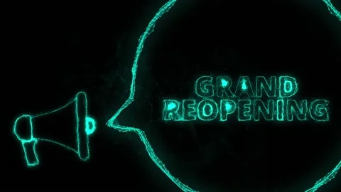 Megaphone banner with speech bubble and text grand reopening. Plexus style of Stock Footage 171400738