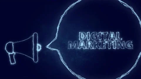 Megaphone banner with speech bubble and text digital marketing. Plexus style of Stock Footage 171401072