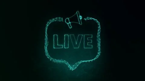 Megaphone banner with speech bubble and text live. Plexus style of green glowing Illustrazione stock