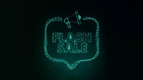 Megaphone banner with speech bubble and text flash sale. Plexus style of green Stock Illustration