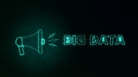 Megaphone banner with text big data. Plexus style of green glowing dots and Illustrazione stock