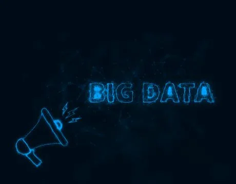 Megaphone banner with text big data. Plexus style of blue glowing dots and lines Stock Illustration