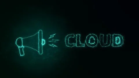 Megaphone banner with text cloud. Plexus style of green glowing dots and lines Illustration