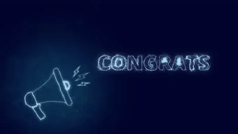 Megaphone banner with text congrats. Plexus style of blue glowing dots and lines Stock Footage 171398190