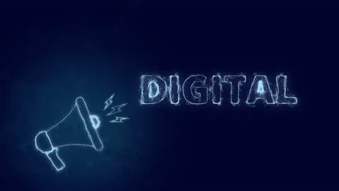 Megaphone banner with text digital. Plexus style of blue glowing dots and lines Stock Footage 171398025