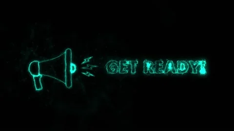 Megaphone banner with text get ready. Plexus style of blue glowing dots and Stock Footage 171398923