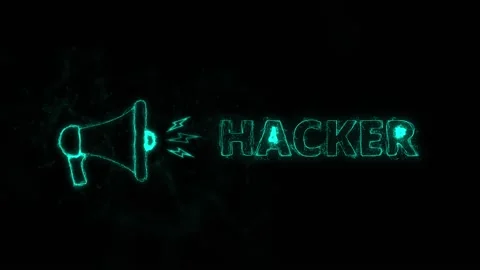Megaphone banner with text hacker. Plexus style of blue glowing dots and lines Stock Footage 171397956