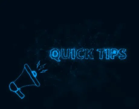 Megaphone banner with text quick tips. Plexus style of blue glowing dots and Stock Illustration