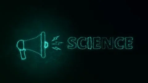 Megaphone banner with text science. Plexus style of green glowing dots and lines Stock Illustration