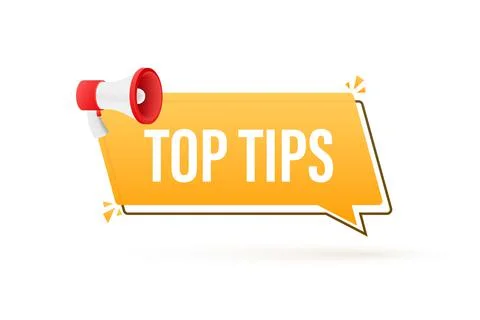 Megaphone banner with text Top tips. Vector illustration. Stock Illustration