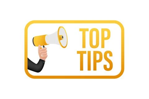 Megaphone banner with text Top tips. Vector illustration Illustrazione stock