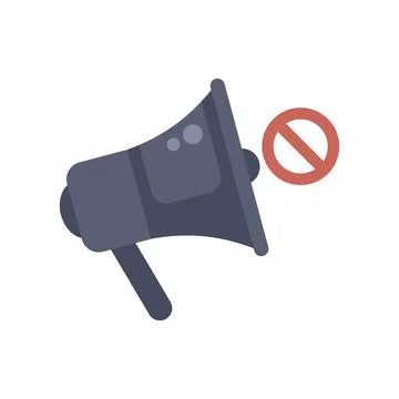 Megaphone being censored with a red cross sign on a white background Stock Illustration
