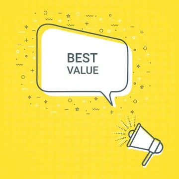 Megaphone With Best Value Speech Bubble. Loudspeaker. Illustrations For Stock Illustration