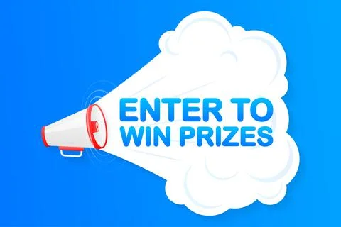 Megaphone blue banner with enter to win prizes sign. Vector illustration 스톡 일러스트