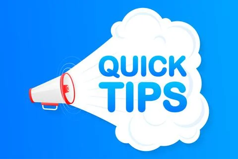 Megaphone blue banner with quick tips sign. Vector illustration Иллюстрация