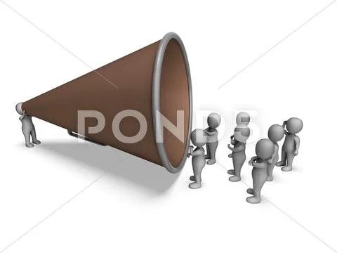 Megaphone character shows announcement loudspeaker explaining and loud hailer Stock Illustration