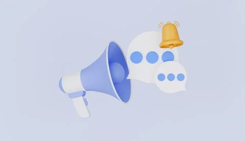 Megaphone with chat message and bell icon, notification announcement icon Stock Illustration