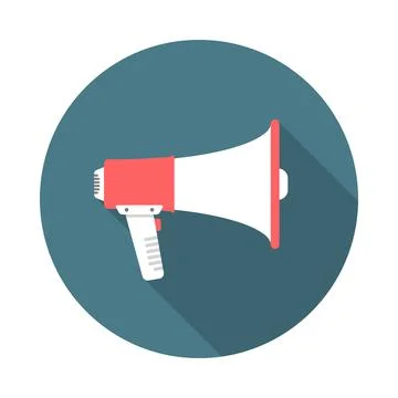 Megaphone circle icon with long shadow. Flat design style. Stock Illustration