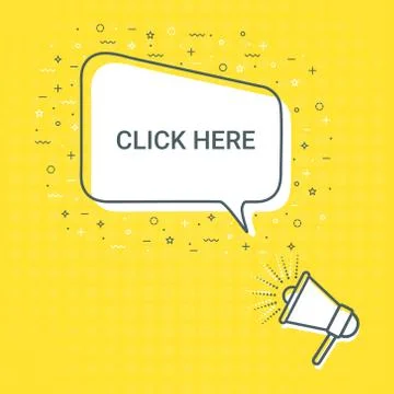 Megaphone With Click Here Speech Bubble. Loudspeaker. Illustrations For Stock Illustration