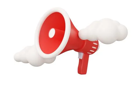 Megaphone cloud 3d render. Minimal 3d render illustration isolated on white.. Stock Illustration